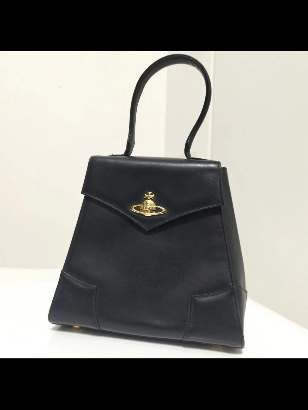 Vivienne Westwood Black Leather Top-Handle Satchel with Gold Orb